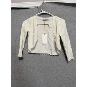 Grace Karin Sweater Girls 7 White Shrug Bolero Open Front Scallop Trim Knit